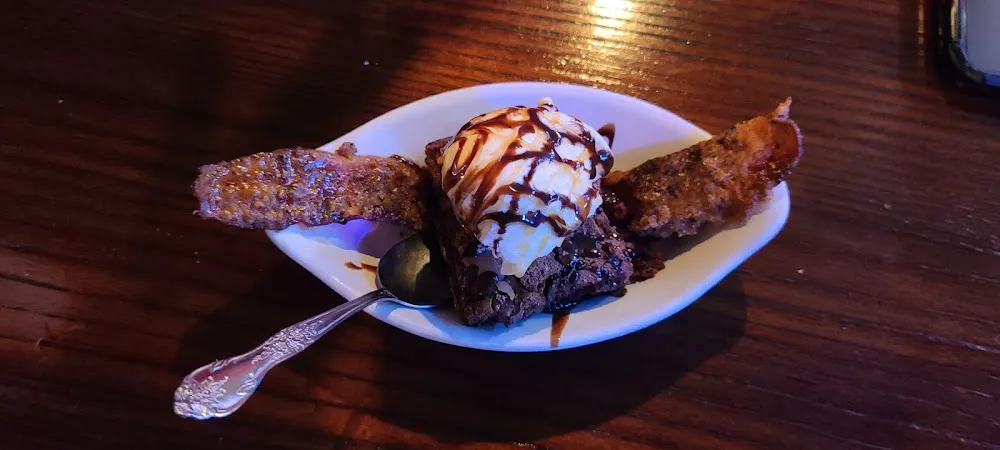 Brownie with Candy Bacon and Ice Cream